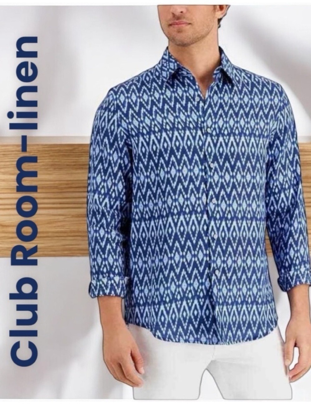 Club Room-Size Medium button down shirt. Ikat Breeze pattern. 100% Linen. EUC!!!